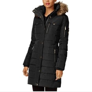 NWOT Michael Kors Women's Black Puffer Coat with Faux Fur Hood